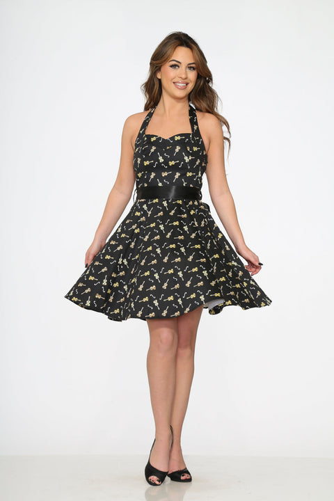 Black Violin Halter Swing Dress