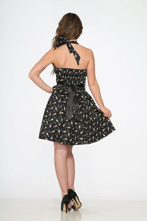 Black Violin Halter Swing Dress