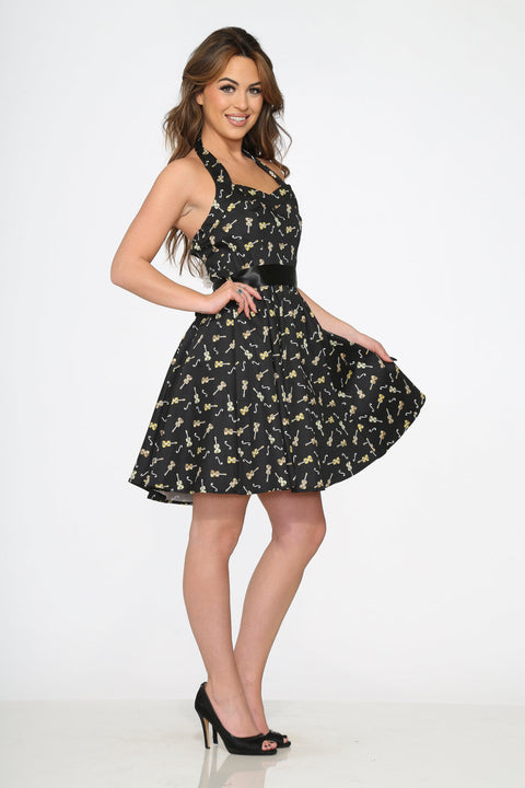 Black Violin Halter Swing Dress