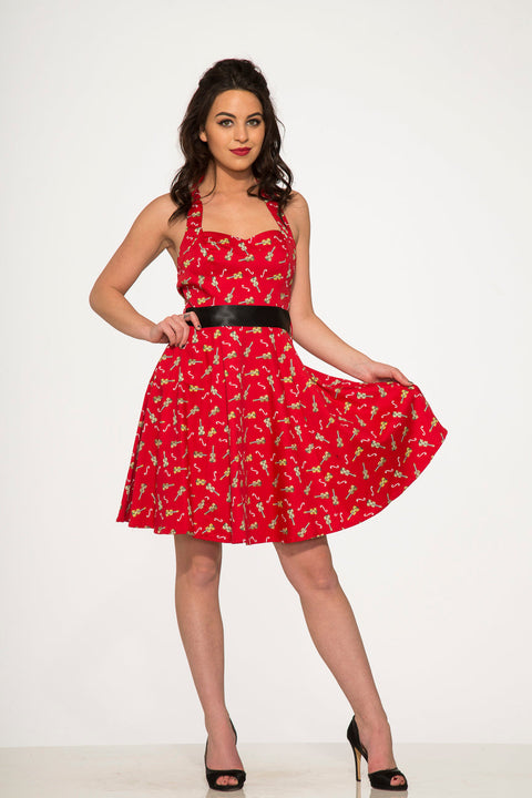 Red Violin Halter Swing Dress