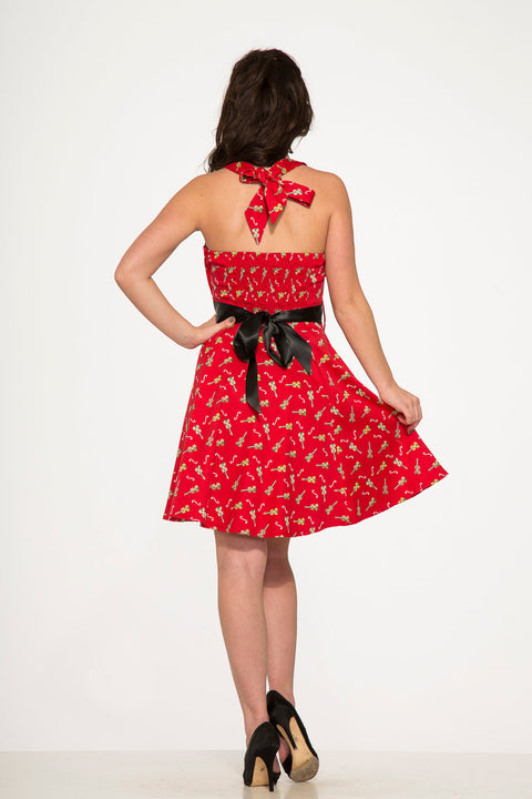Red Violin Halter Swing Dress