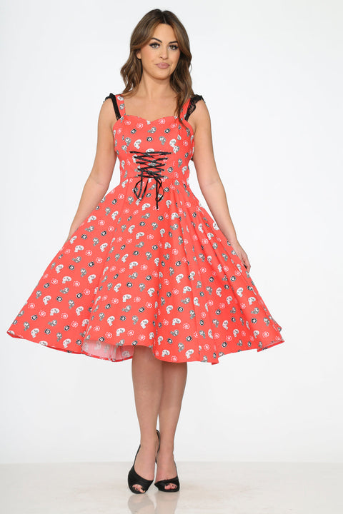 Red Skulls Swing Dress