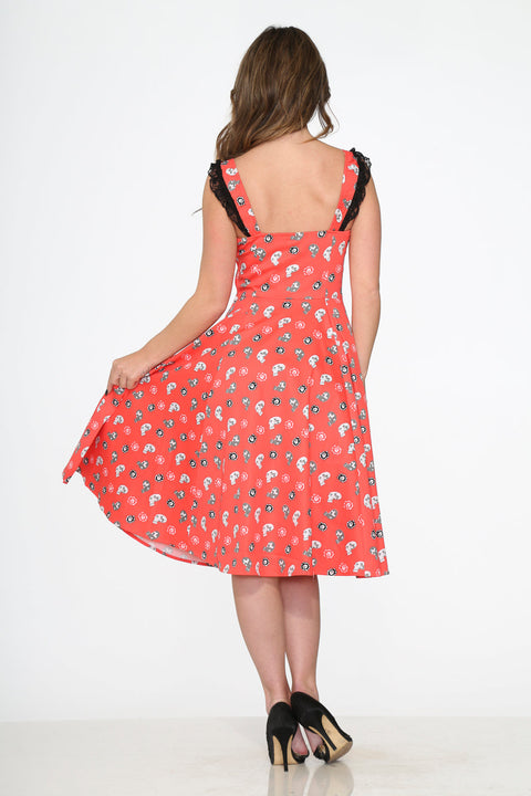 Red Skulls Swing Dress