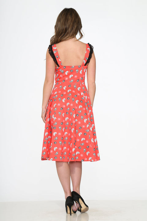 Red Skulls Swing Dress