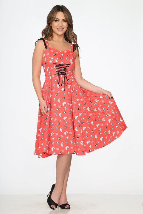 Red Skulls Swing Dress