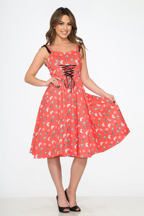Red Skulls Swing Dress