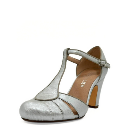 Mulberry Metallic T-Strap Heels Silver