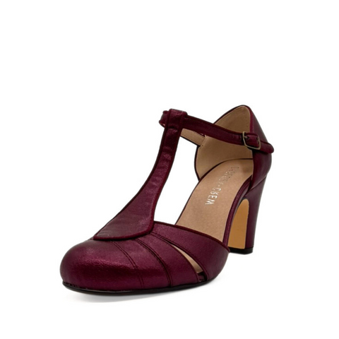 Mulberry Metallic T-Strap Heels Burgundy