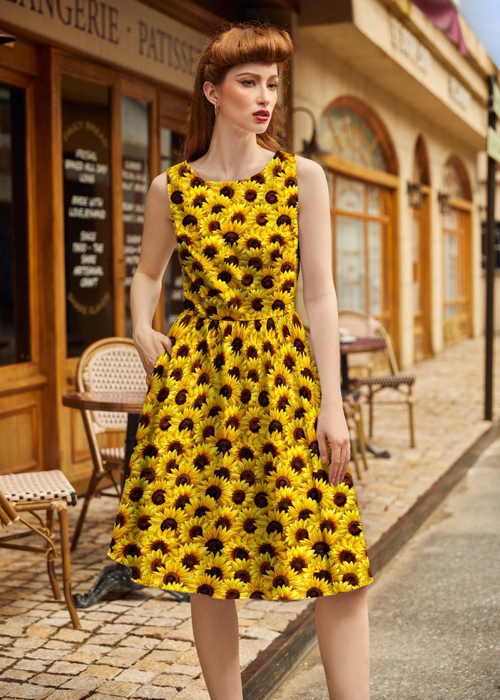Vintage Style Midi Dress Sunflowers – ModCloth