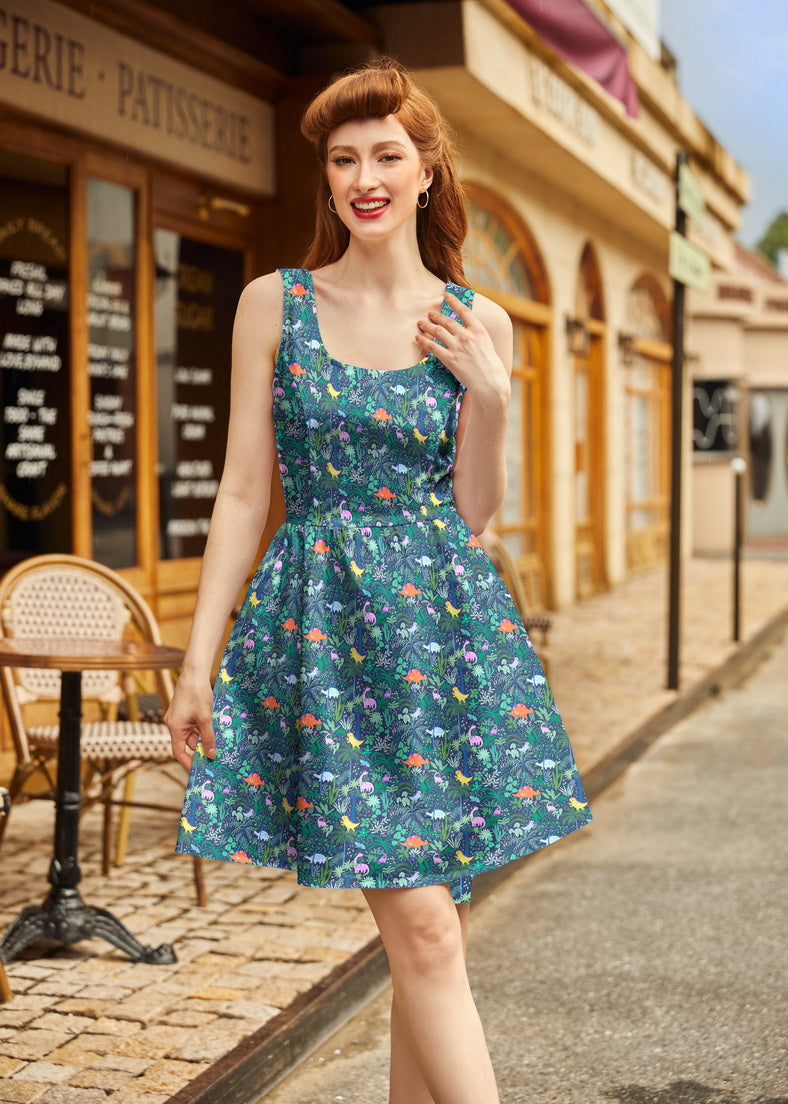 Shorter Length Retro Fit & Flare Dress Dino