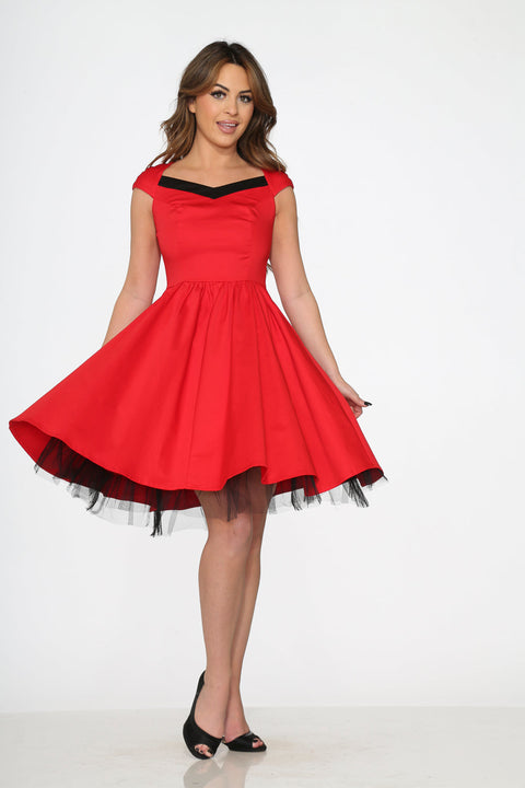 Red & Black Trim Swing Dress