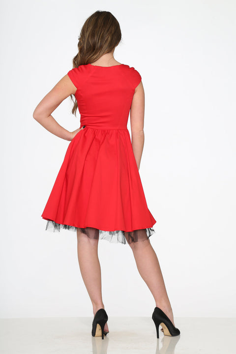 Red & Black Trim Swing Dress