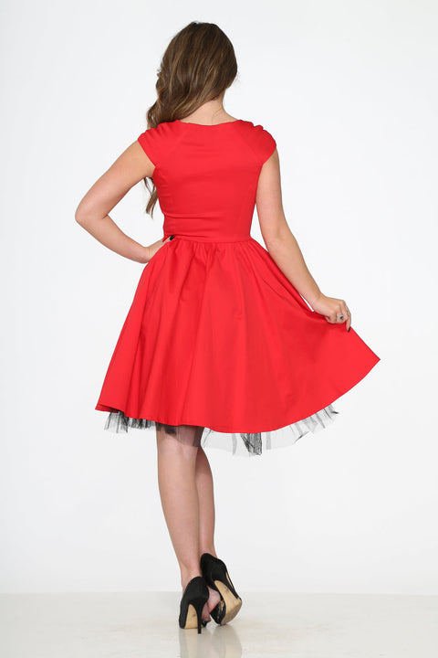 Red & Black Trim Swing Dress