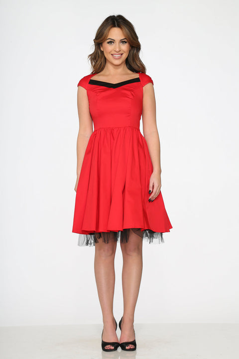Red & Black Trim Swing Dress