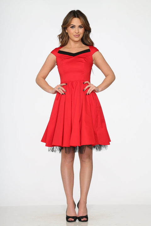 Red & Black Trim Swing Dress