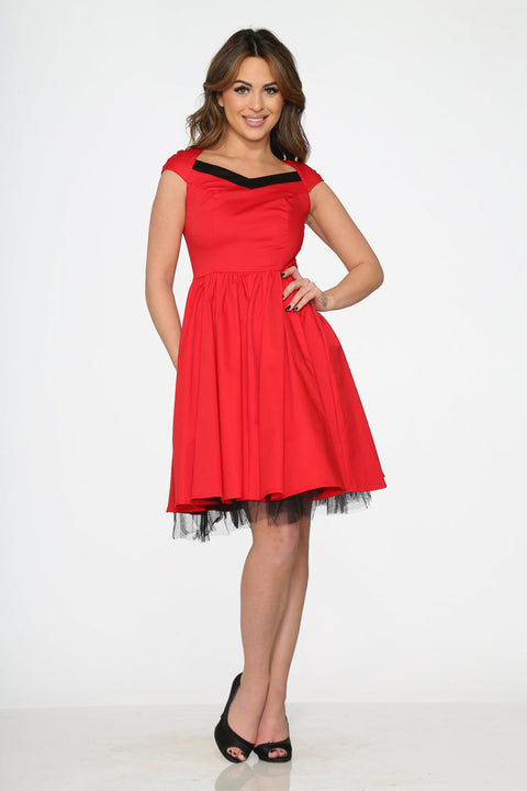 Red & Black Trim Swing Dress
