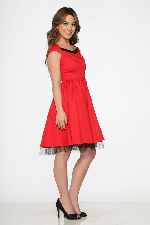 Red & Black Trim Swing Dress