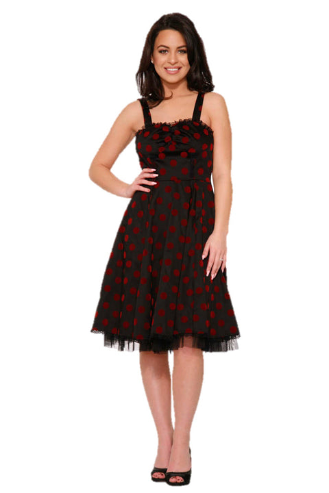 Black & Red Velvet Polka Dot Dress