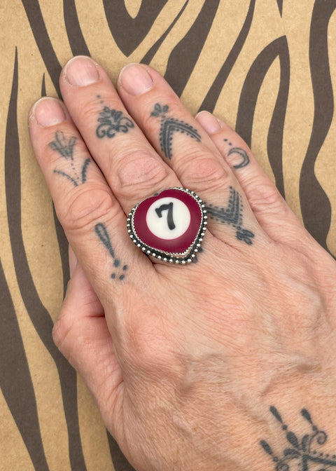 Billiard Ball #7 Sterling Silver Heart Ring