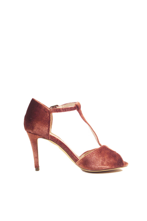 Blondie T-Strap Velvet Heels Rust