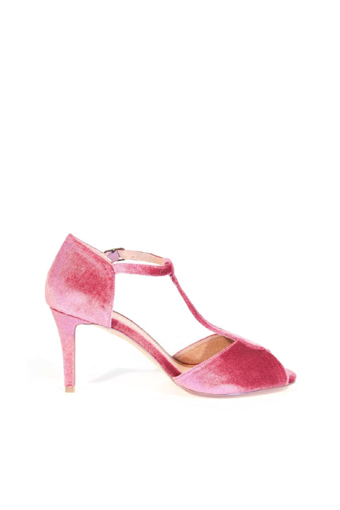 Blondie T-Strap Velvet Heels Rose