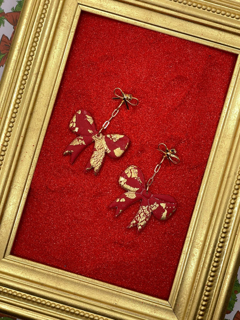 Red & Gold Bow Earrings