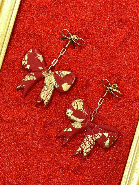 Red & Gold Bow Earrings
