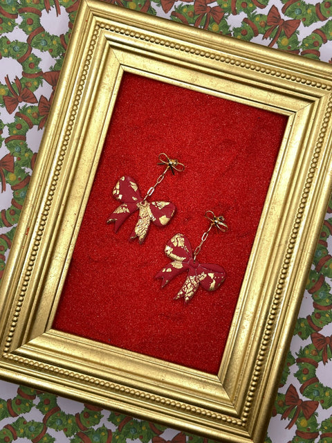 Red & Gold Bow Earrings