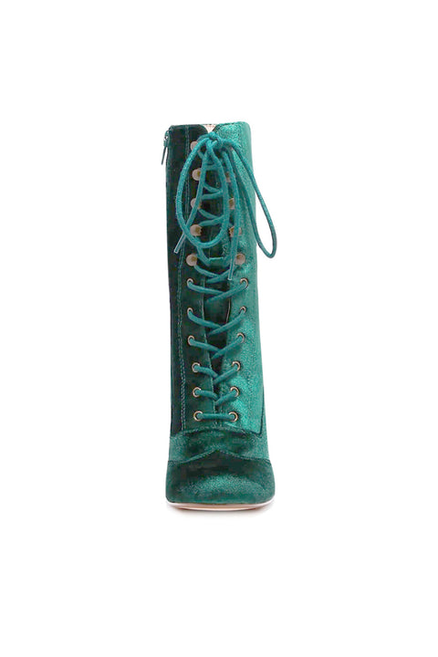 Claire Velvet Victorian Booties Green