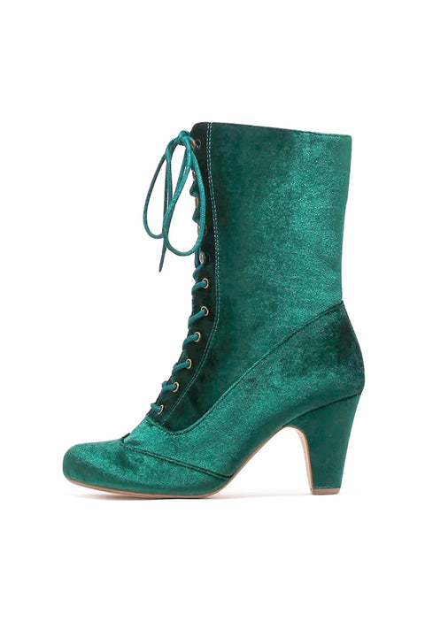 Claire Velvet Victorian Booties Green