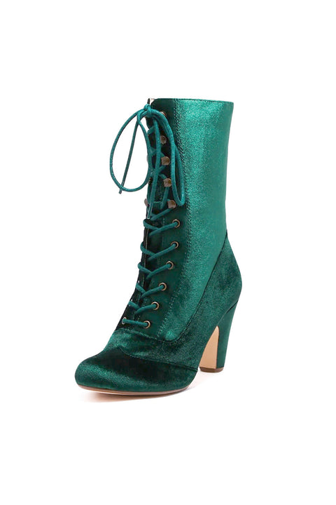 Claire Velvet Victorian Booties Green