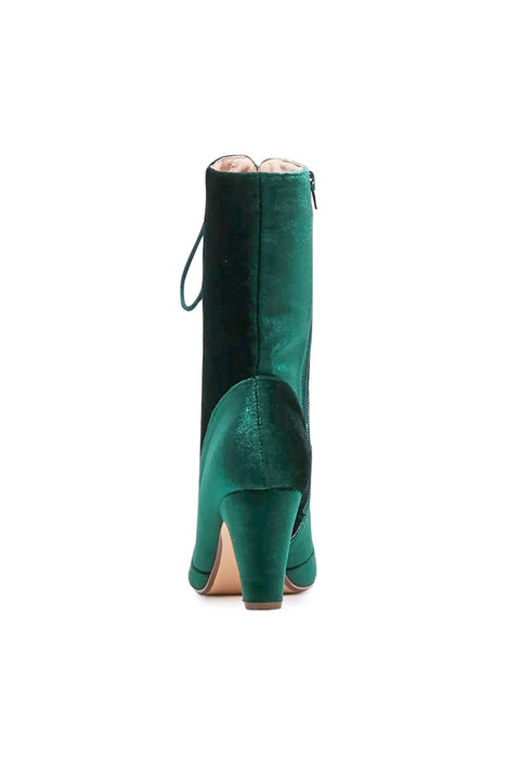 Claire Velvet Victorian Booties Green