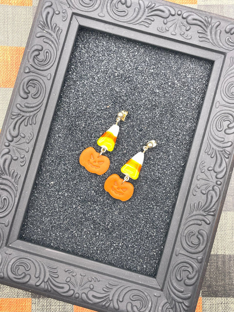 Salem Candy Corn Jack-O-Lantern Earrings