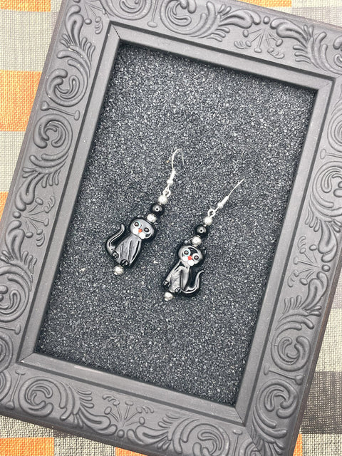 Salem Glass Bead Black Cat Earrings