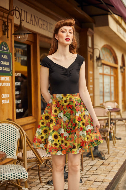 Sunflower & Pumpkin Skater Skirt