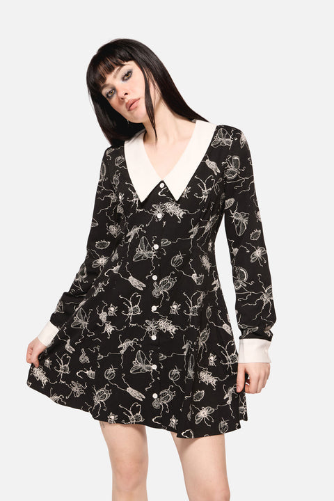 Dark Pieridae Print Long Sleeve Dress