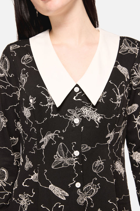Dark Pieridae Print Long Sleeve Dress