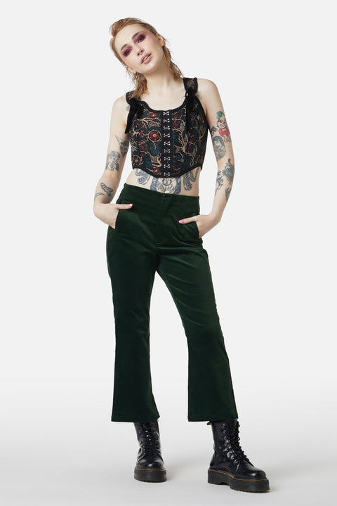 At The Alter Velvet Kick Flares Emerald