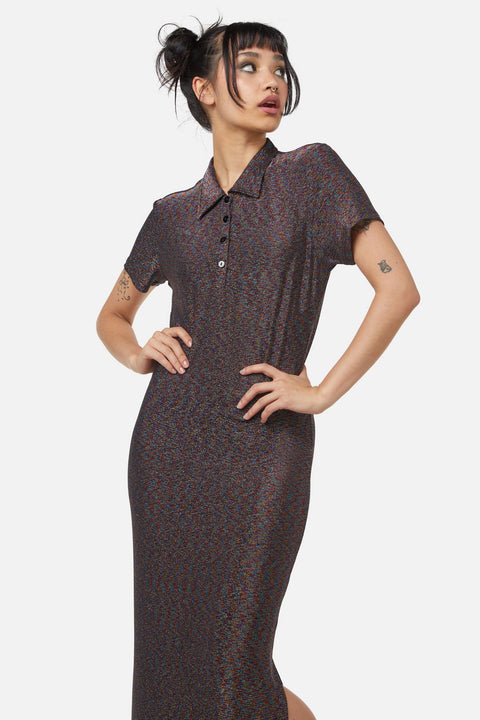 Glitter Mesh Midi Dress Rainbow Black