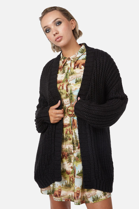 Field Work Chunky Knit Cardi Black
