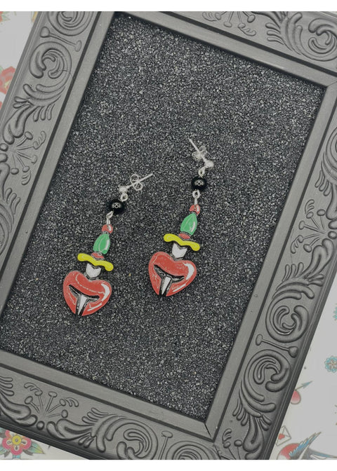 Tattoo Love Heart Dagger Earrings