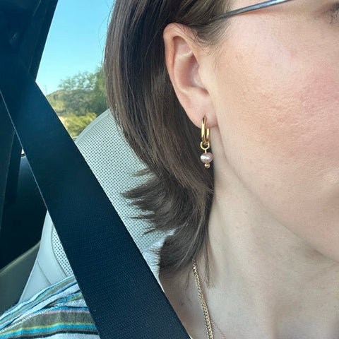 Natural Pearl Huggie Hoop Charms