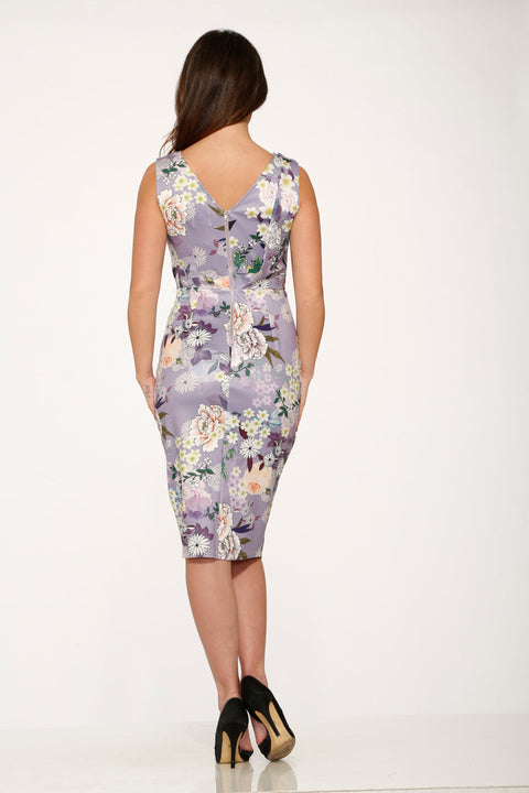 Purple Floral Wiggle Dress