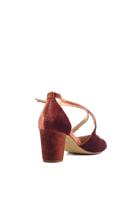 Oren Velvet Mary Jane Heels Rust