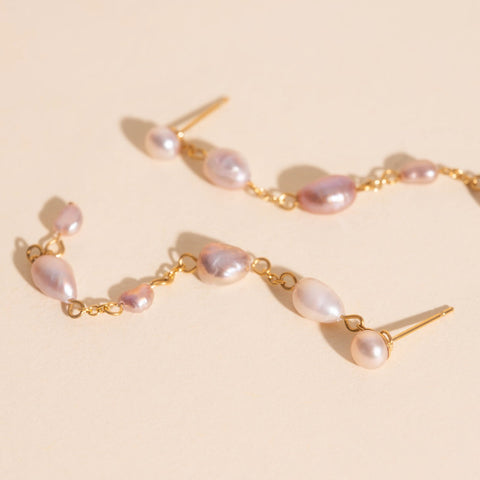 Pearl Dangle Chain Stud Earrings