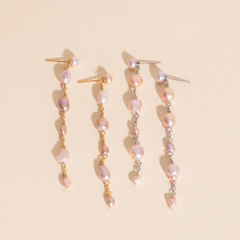 Pearl Dangle Chain Stud Earrings