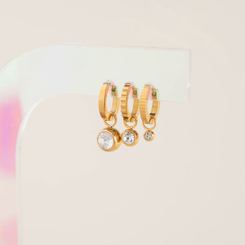 Round Crystal Huggie Hoop Charms