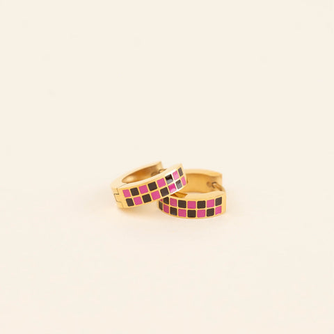 Checkered Chunky Huggie Hoop Earrings