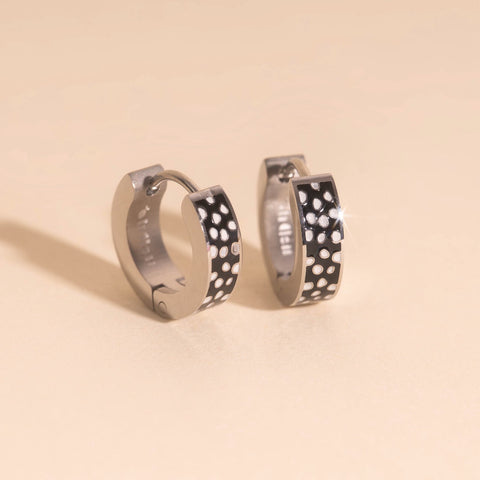 Black Fawn-print Chunky Huggie Hoop Earrings