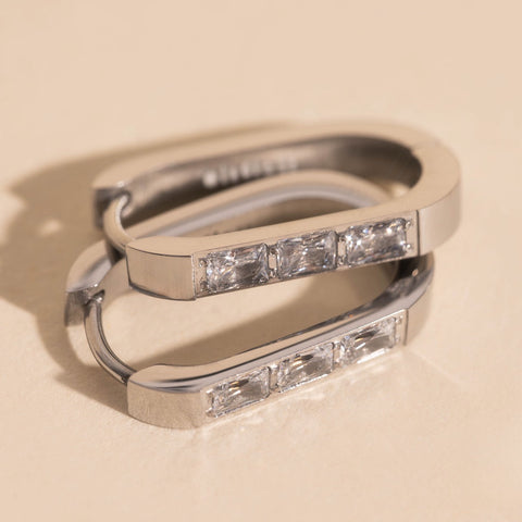 Crystal Oblong Huggie Hoop Earrings